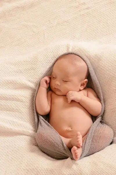 Photo bébé emmailloté dodo – immortaliser ses premiers jours au Sahima Studio.